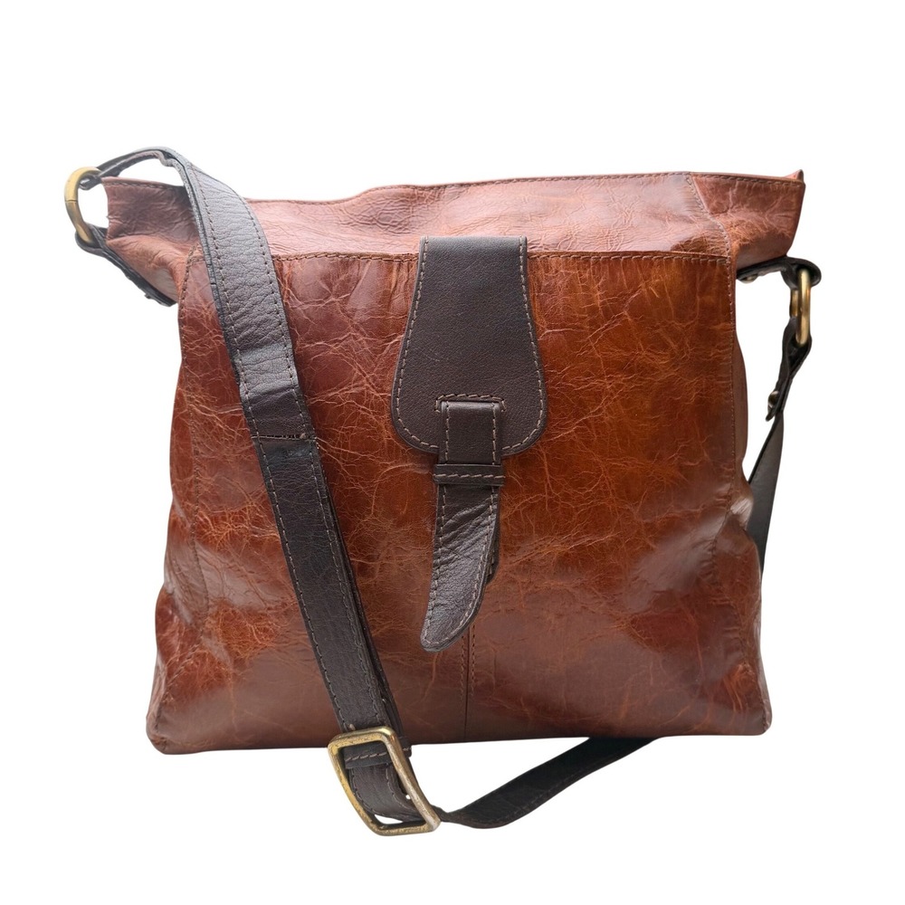 NINO BOSSI Brown Leather Hobo Hand Bag Purse With Shoulder Strap Zip Closure Y2K